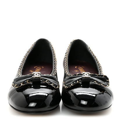 Chanel Lambskin Patent Cap Toe Chain Around Ballerina Flats 38.5 Black 3 of 11