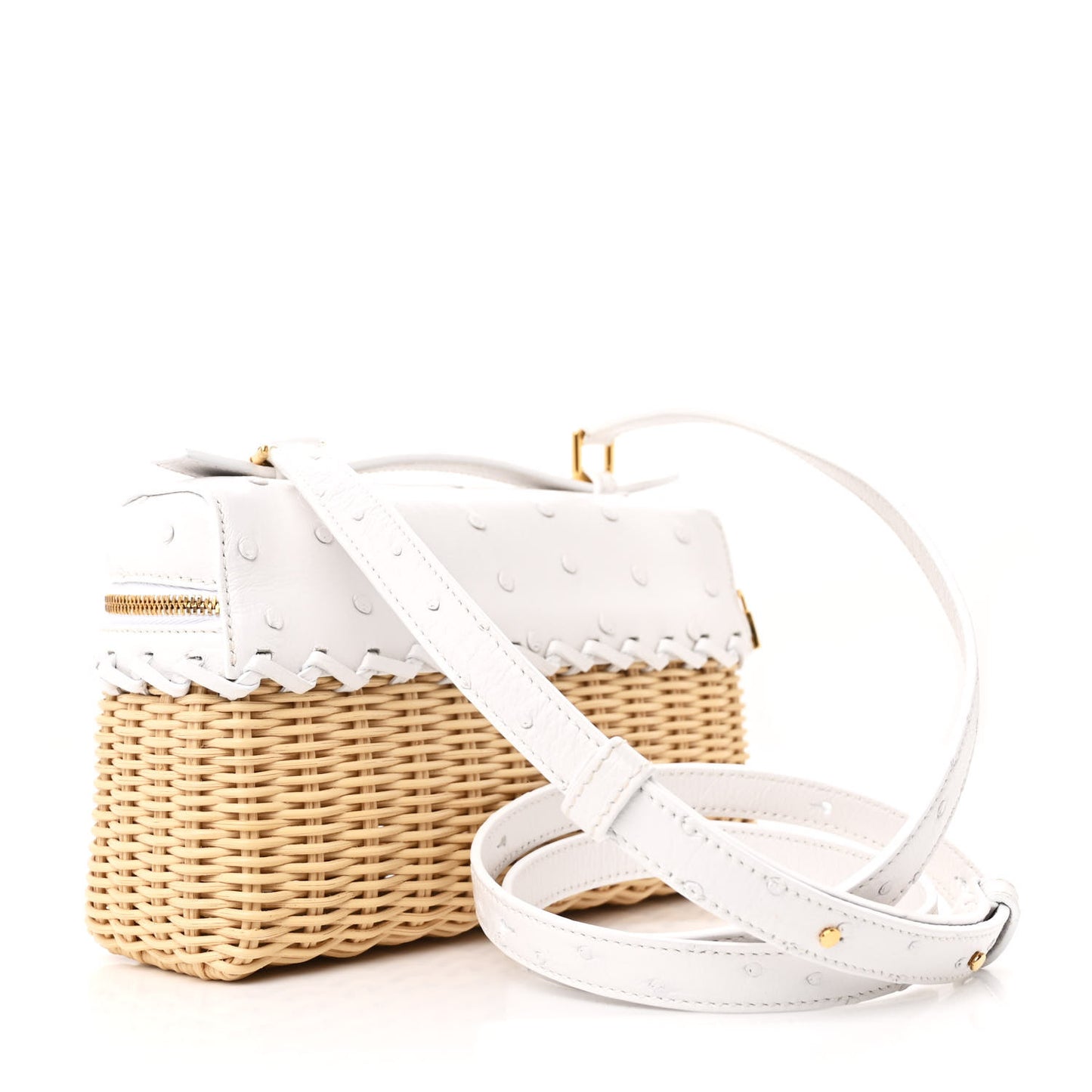 Wicker Ostrich East West L19 Extra Pocket Pouch Malt White