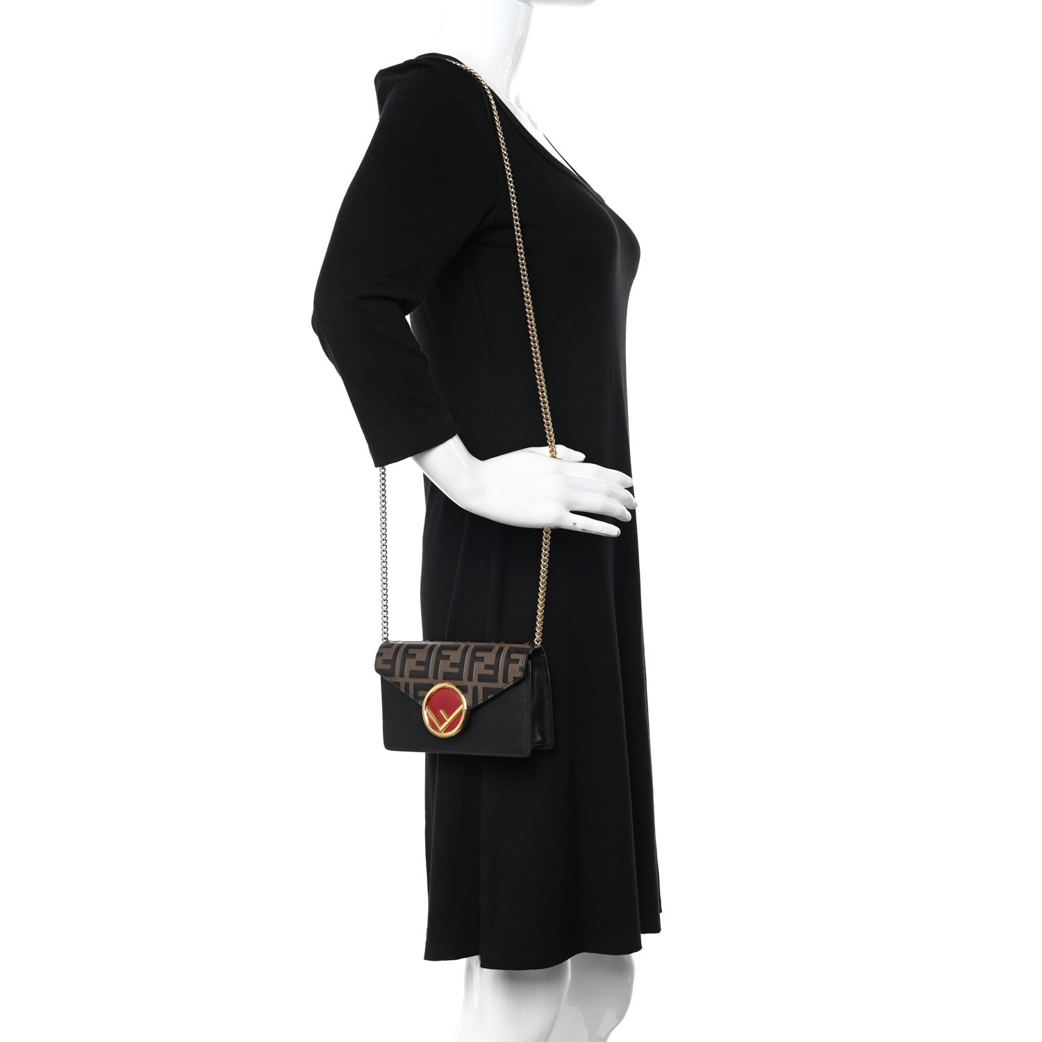 Fendi Vitello Liberty F is Fendi Bi-Color FF 1974 Embossed Envelope Belt Bag Maya Black 2 of 14
