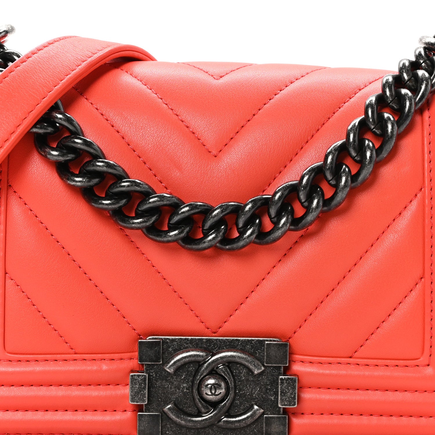 Chanel Calfskin Chevron Quilted Small Boy Flap Coral 8 of 10