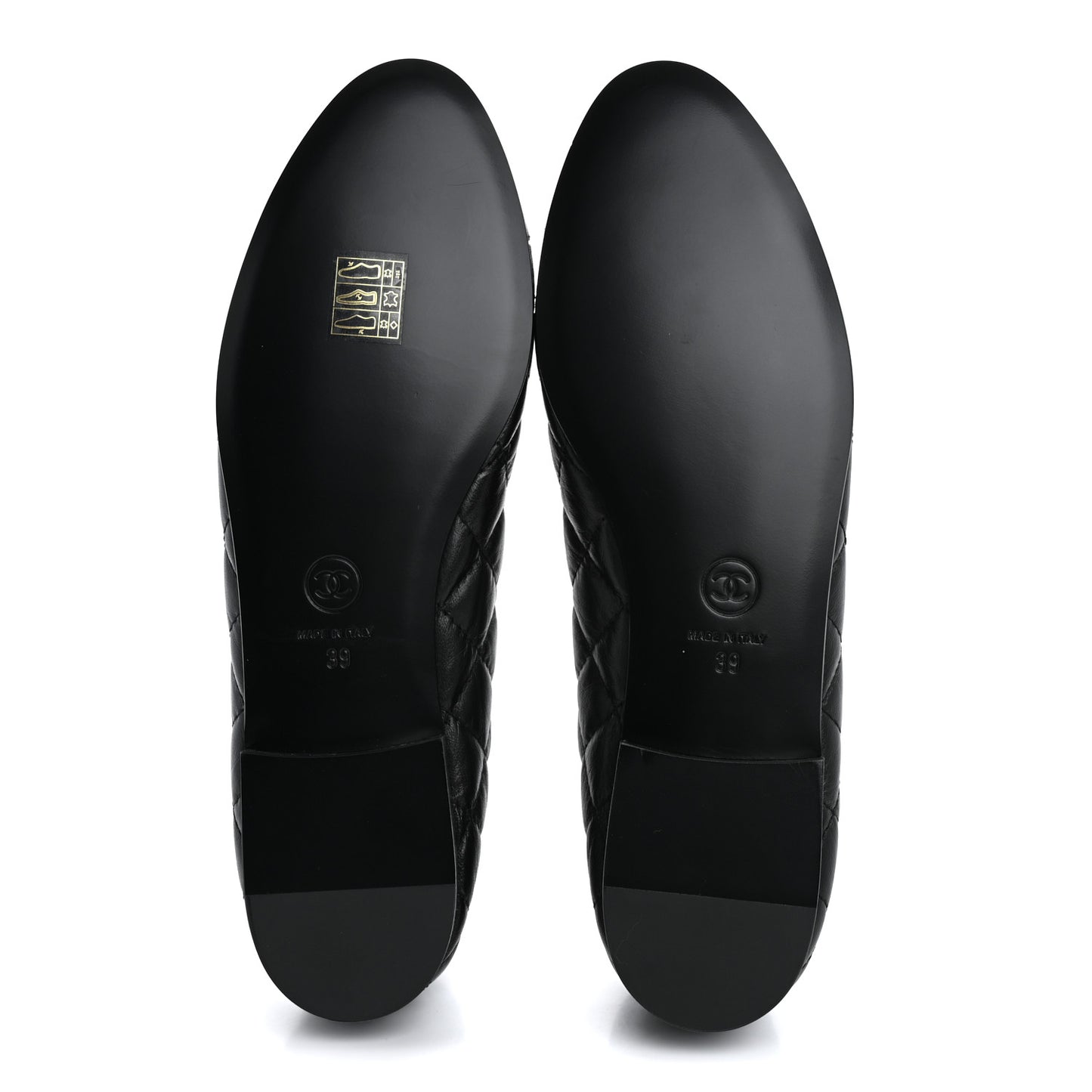 Aged Calfskin Quilted CC Cap Toe Ballerina Flats 39 Black