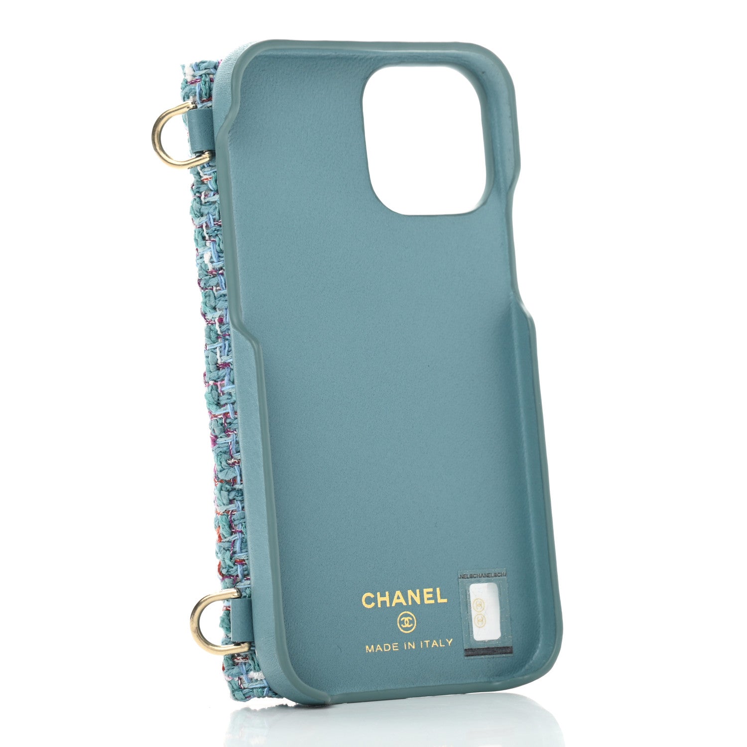Chanel Tweed Quilted iPhone XII Pro Case With Chain Turquoise Purple White Red 3 of 7