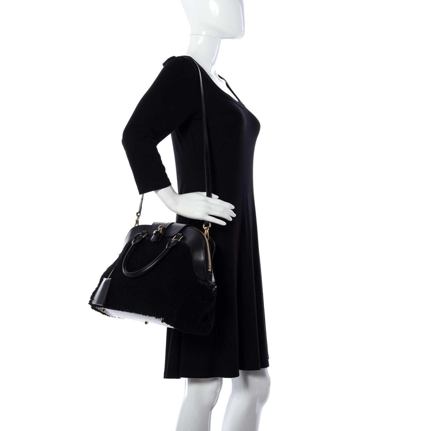 Burberry Prorsum Shearling Milverton Satchel Black 2 of 9