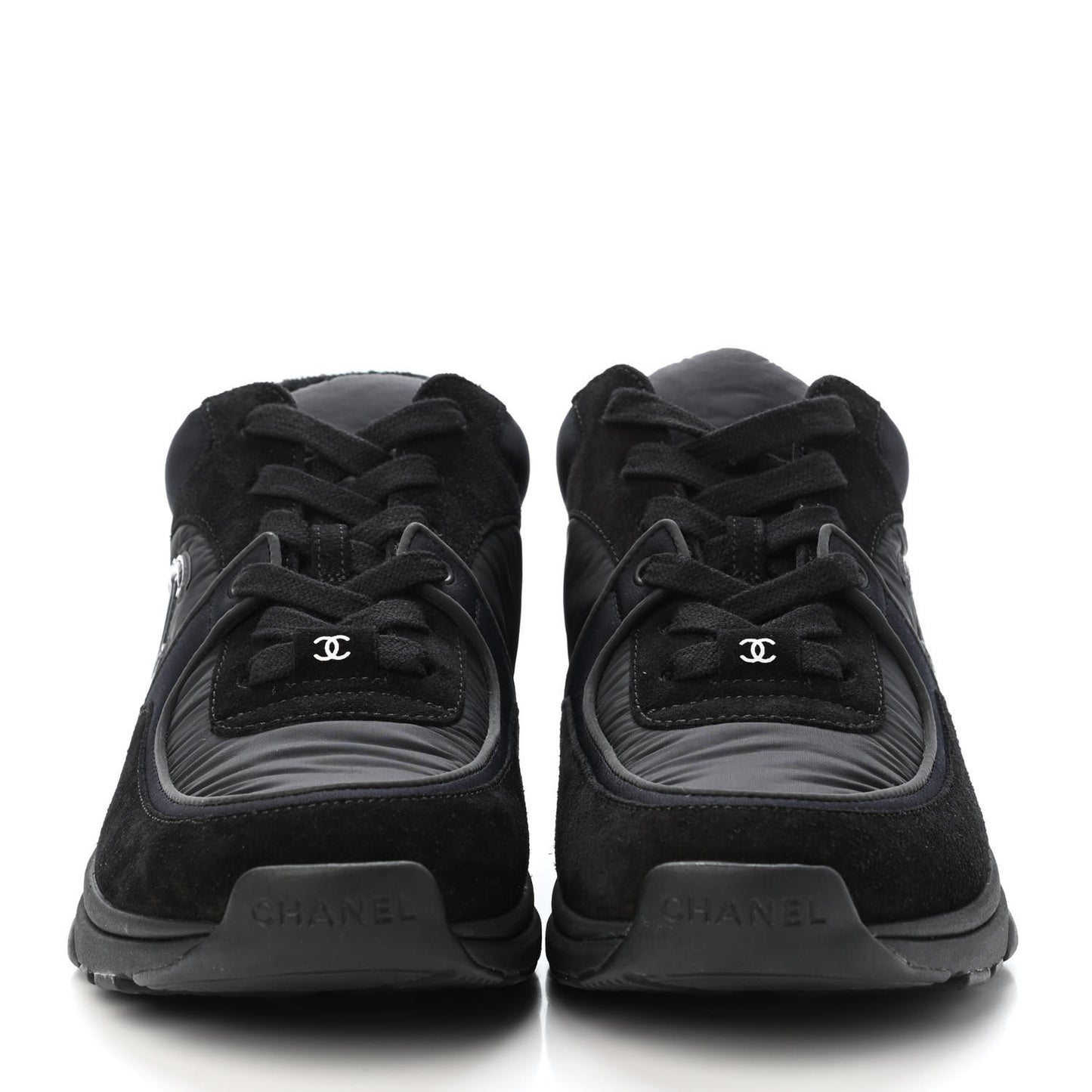Nylon Calfskin Suede Calfskin CC Sneakers 37 Black