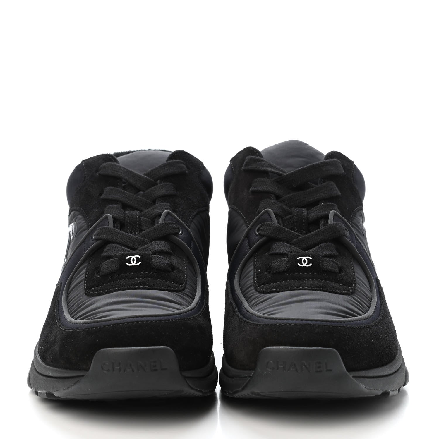 Chanel Nylon Calfskin Suede Calfskin CC Sneakers 37 Black 2 of 4