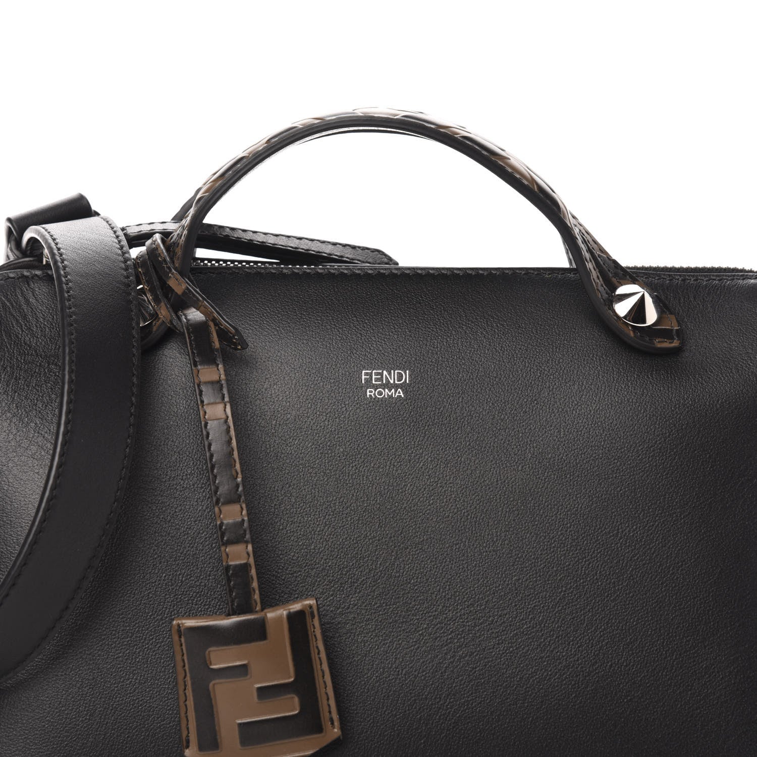 Fendi Vitello Dolce Bi-Color FF 1974 Embossed Medium By The Way Boston Bag Black Maya 10 of 10