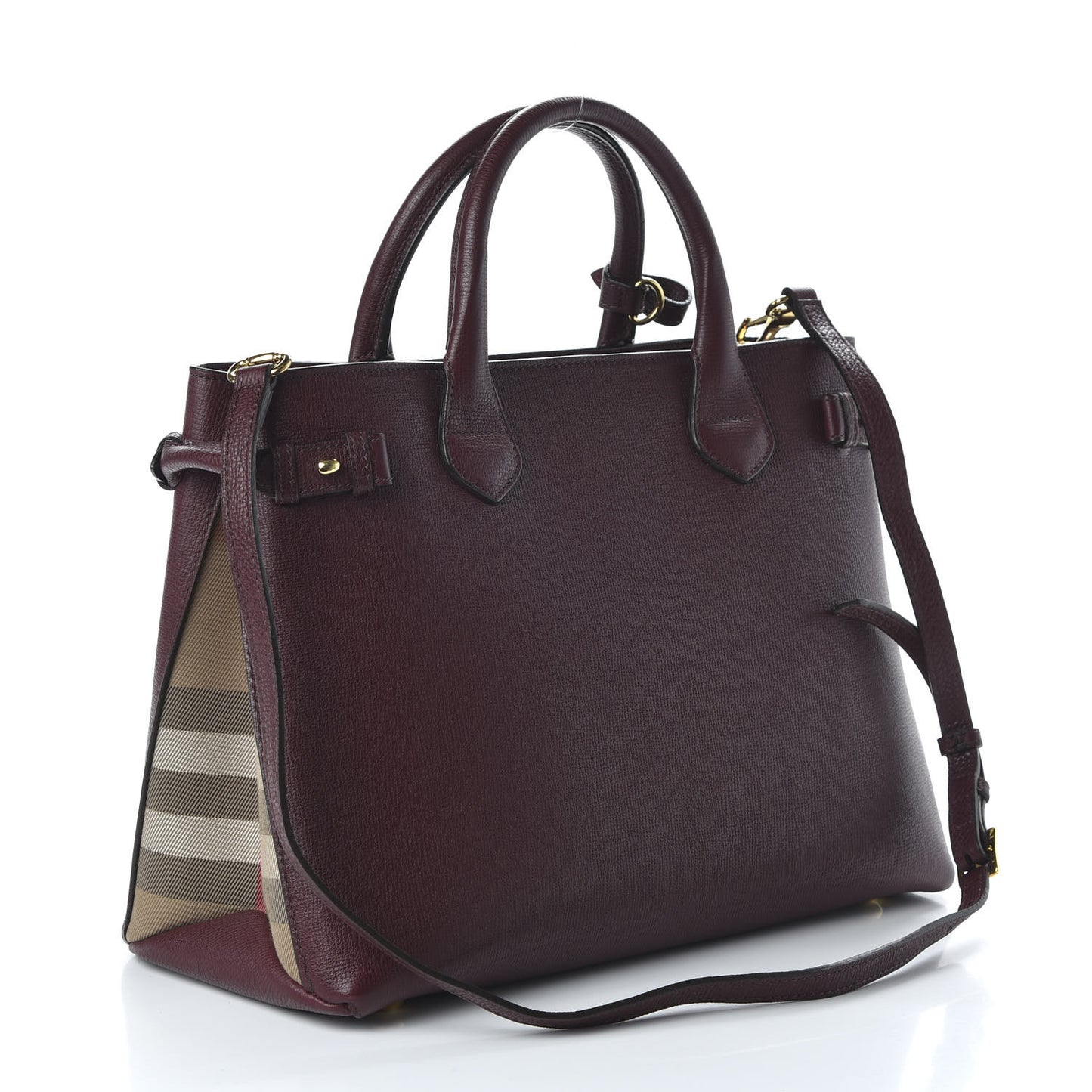Grainy Calfskin House Check Medium Banner Tote Mahogany Red