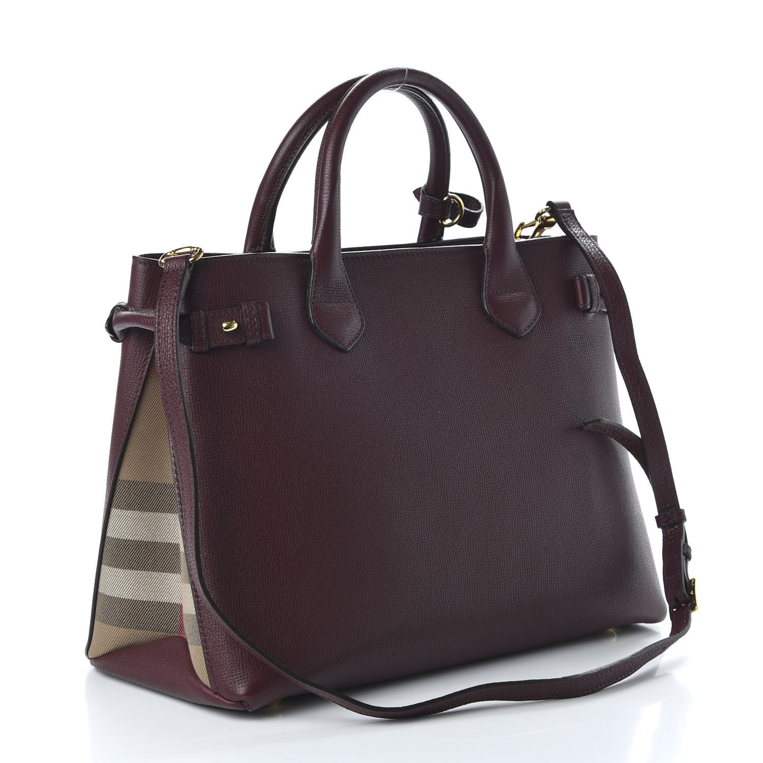 Burberry Grainy Calfskin House Check Medium Banner Tote Mahogany Red 3 of 9