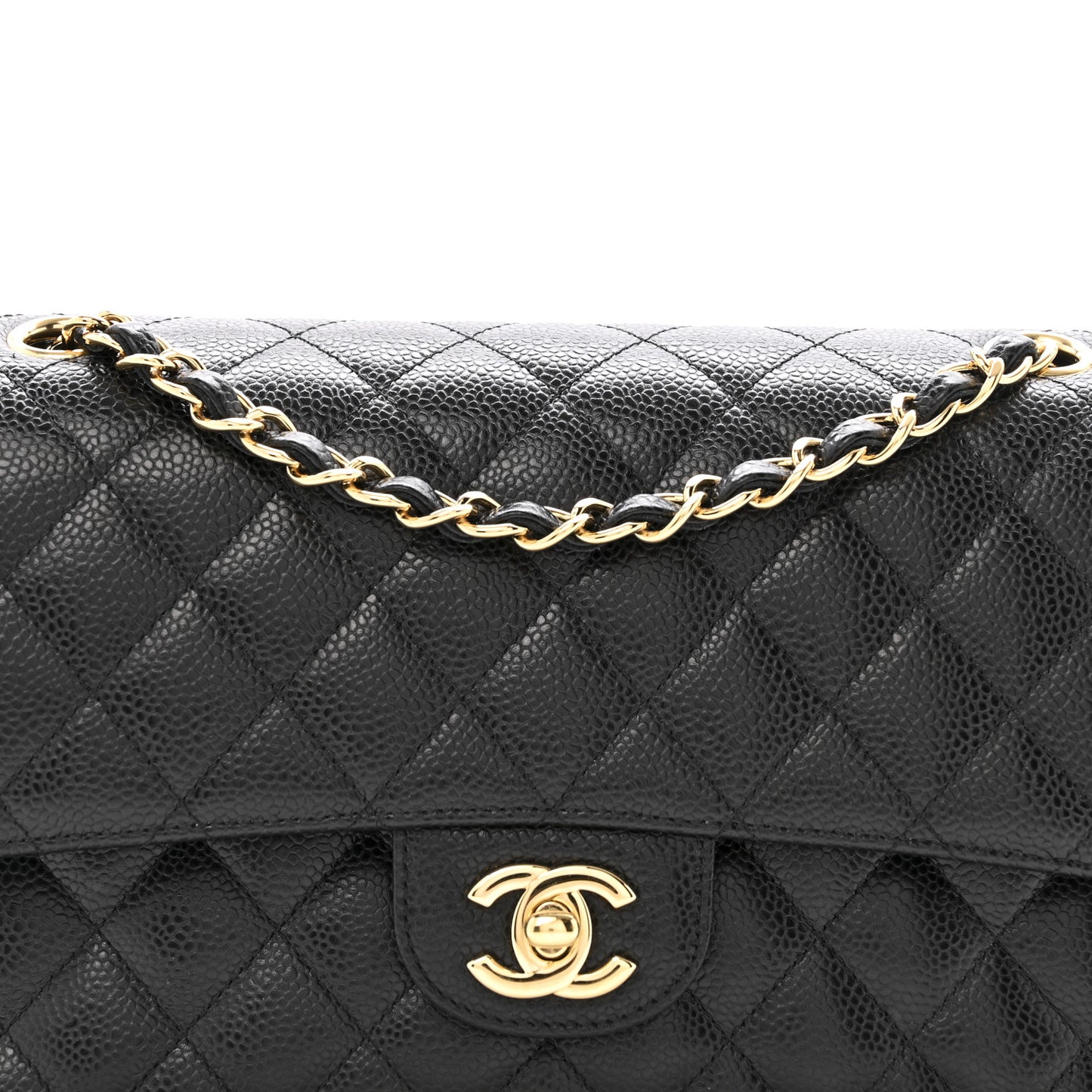 Caviar Quilted Medium Double Flap Black