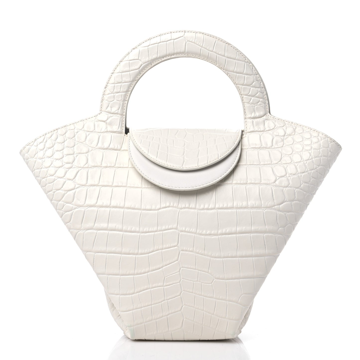 Calfskin Crocodile Embossed Doll Top Handle Bag White