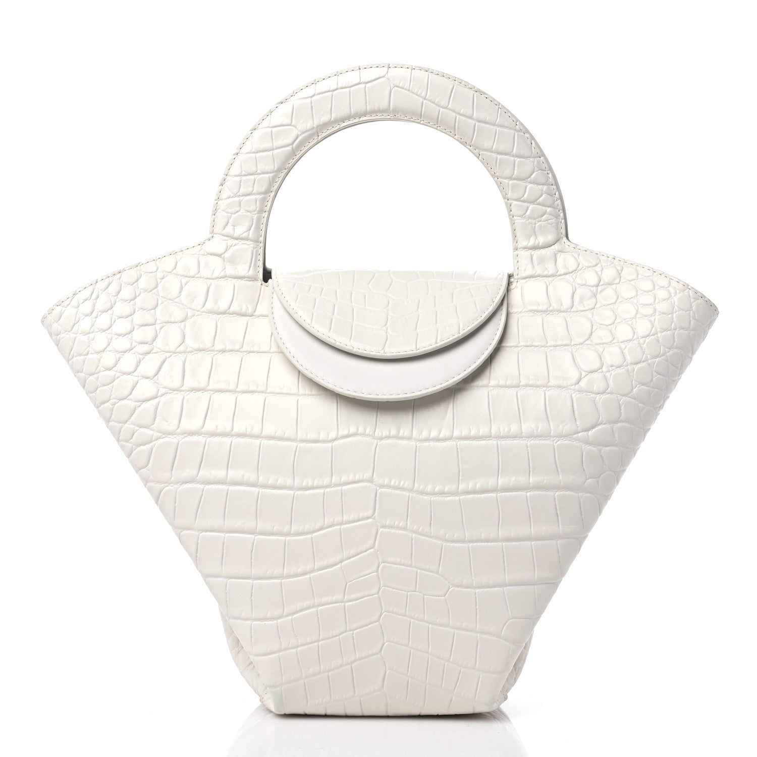 Bottega Veneta Calfskin Crocodile Embossed Doll Top Handle Bag White 3 of 10
