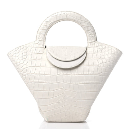 Bottega Veneta Calfskin Crocodile Embossed Doll Top Handle Bag White 3 of 10