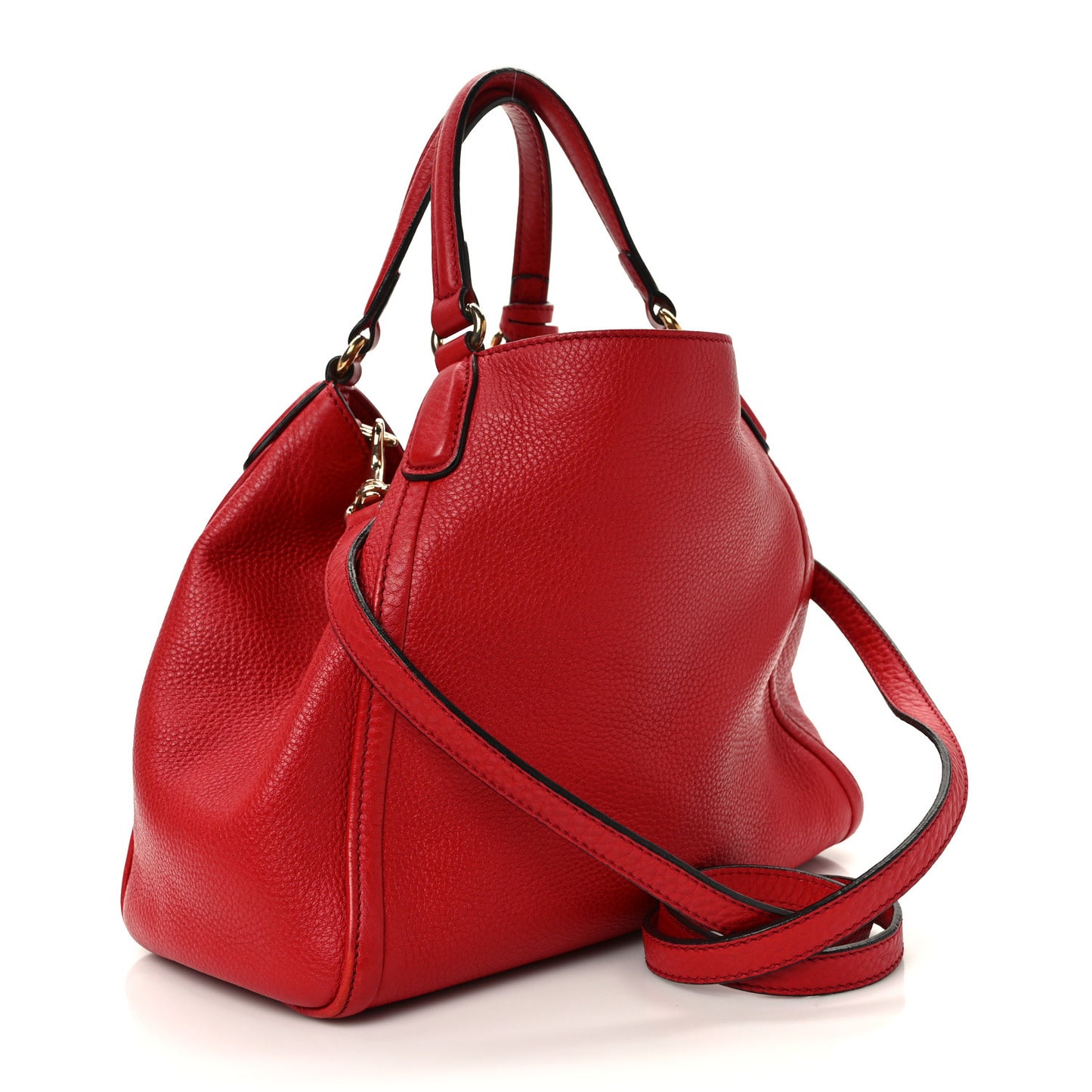 Pebbled Calfskin Small Soho Shoulder Bag Red