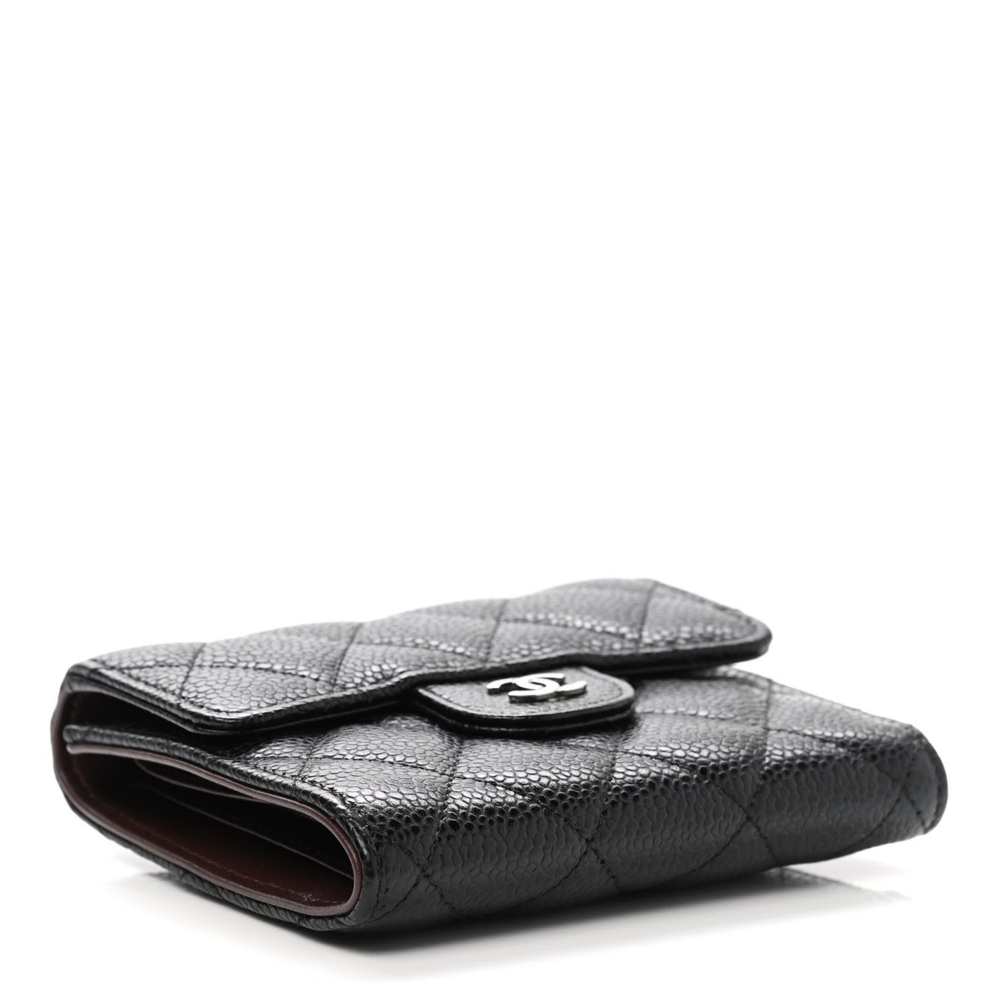 Caviar Quilted Compact Flap Wallet Black