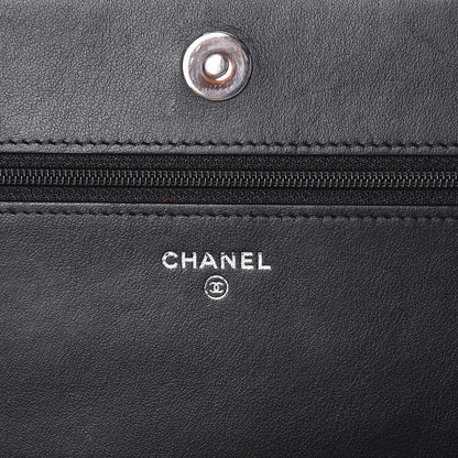 Chanel Lambskin Camellia Embossed Wallet On Chain WOC Black 10 of 19