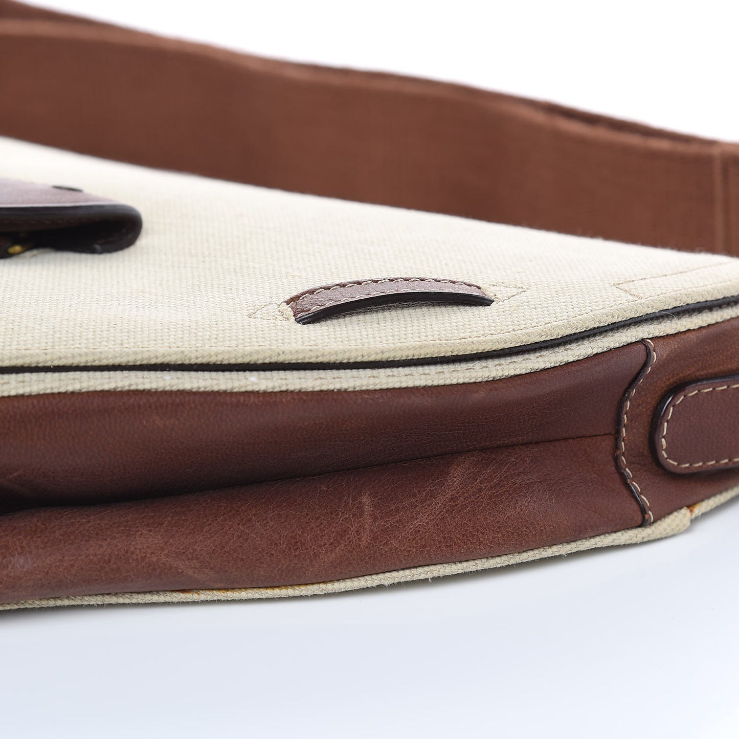Calfskin Canvas Saddle Bag Beige