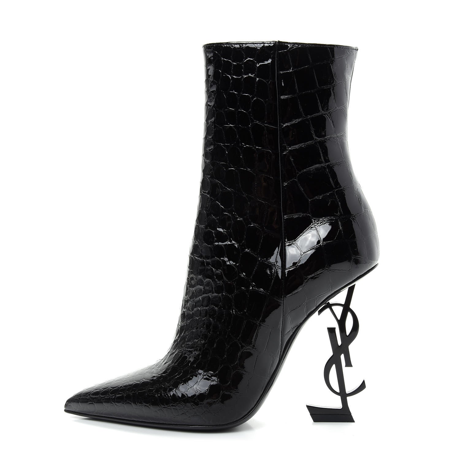 Saint Laurent Alligator Embossed Patent Calfskin Opyum 110 Ankle Boots 38 Black 1 of 11