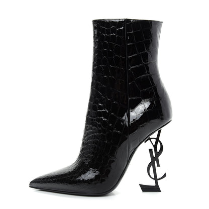 Saint Laurent Alligator Embossed Patent Calfskin Opyum 110 Ankle Boots 38 Black 1 of 11