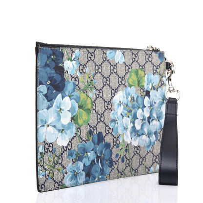 Gucci GG Supreme Monogram Blooms Small Zip Wristlet Pouch Beige Blue Black 3 of 15