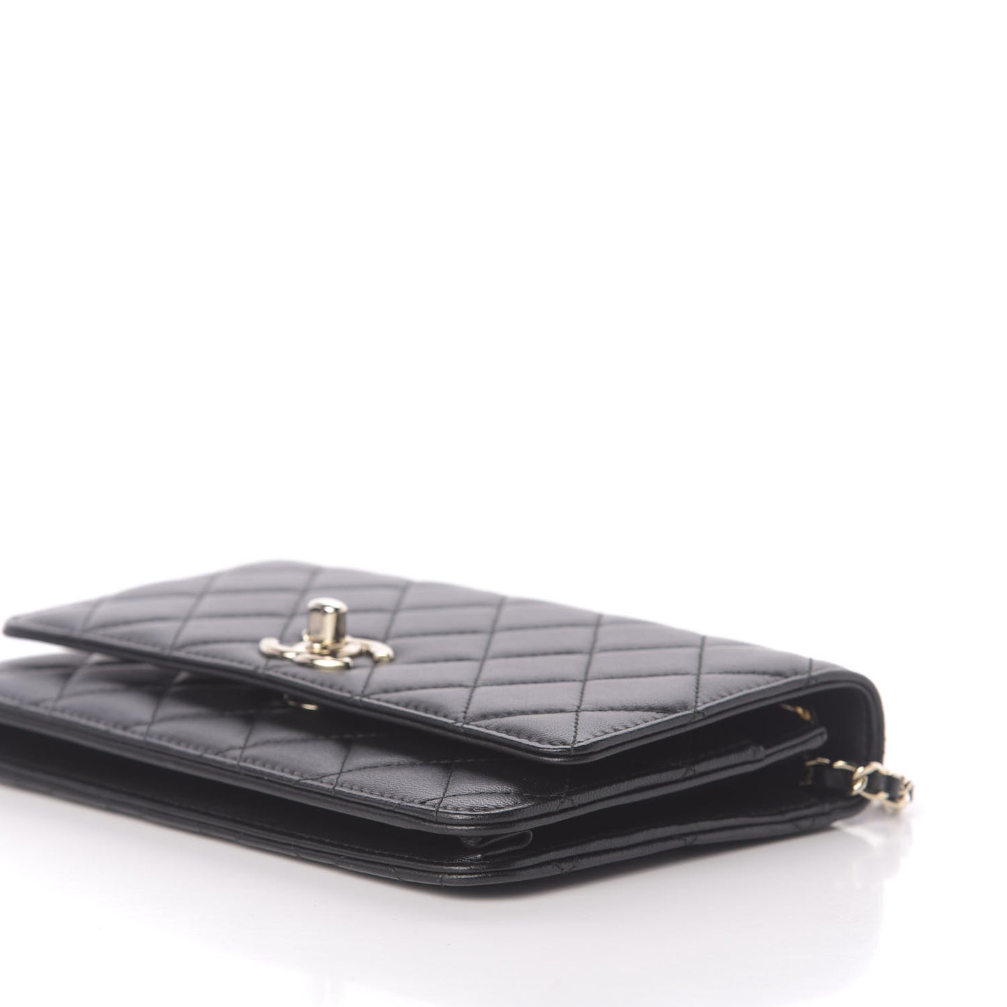 Lambskin Quilted Trendy CC Wallet On Chain WOC Black