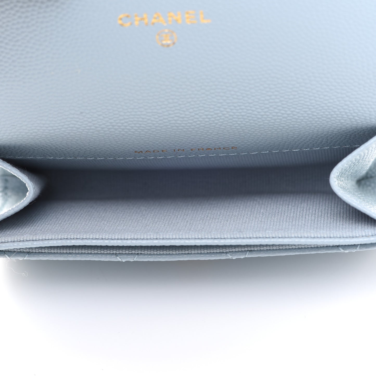 Caviar Quilted Flap Card Holder Wallet Light Blue