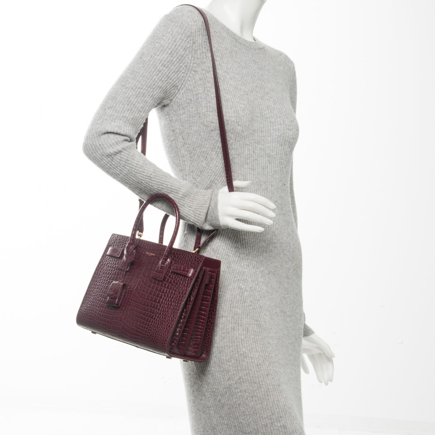 Calfskin Crocodile Embossed Baby Sac De Jour Bordeaux