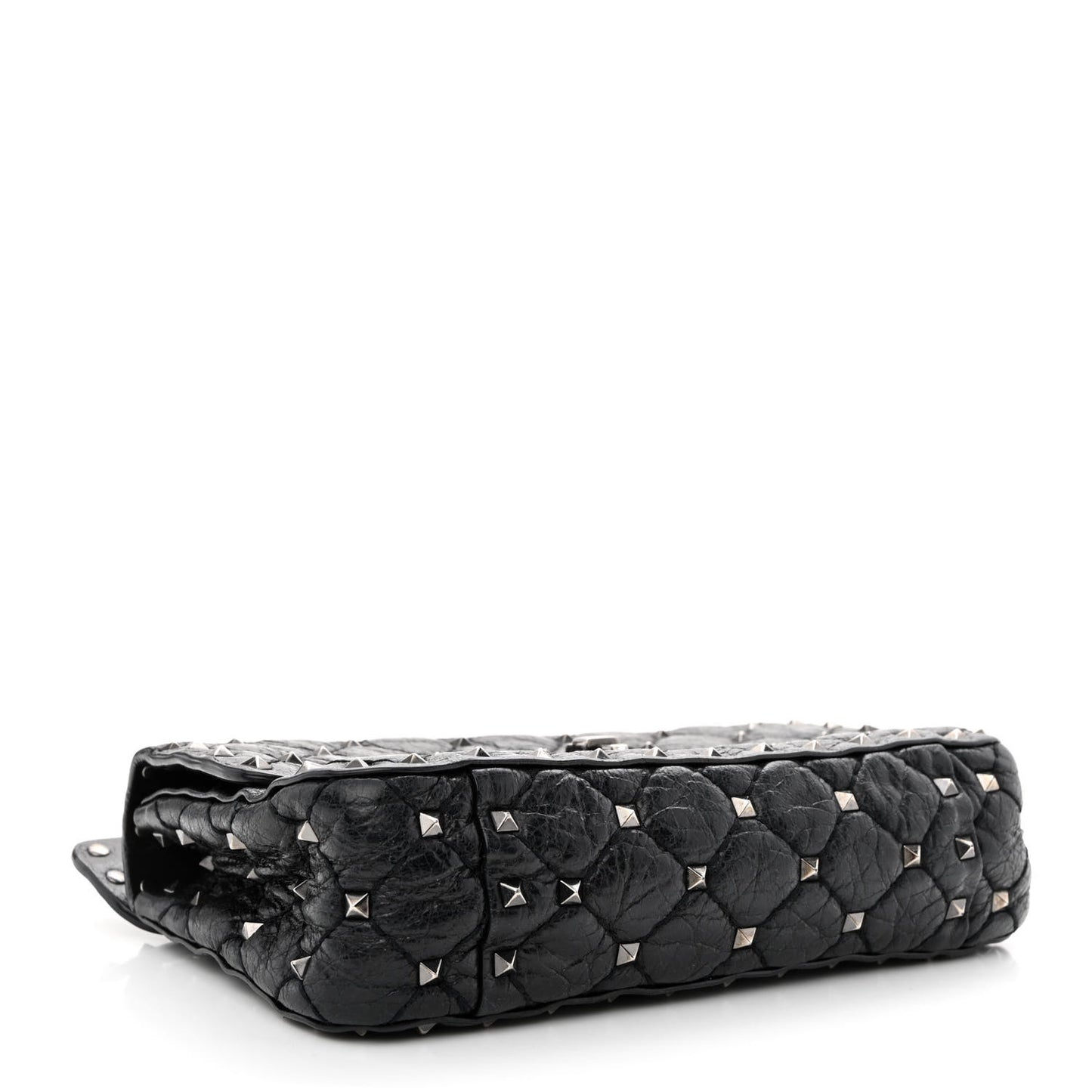 Craquele Nappa Small Rockstud Spike Shoulder Bag Black