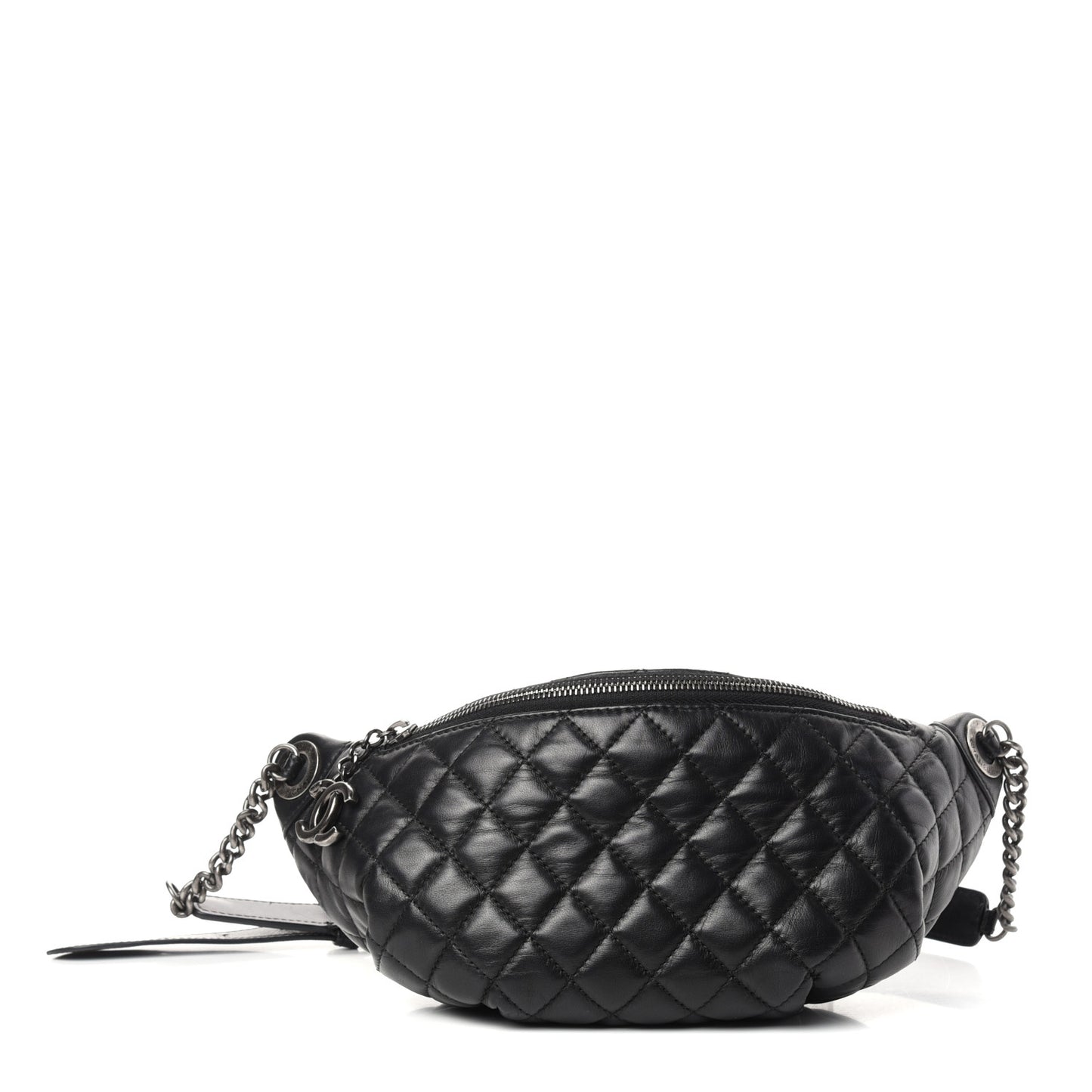 Lambskin Quilted Banane Waist Bag Fanny Pack Black