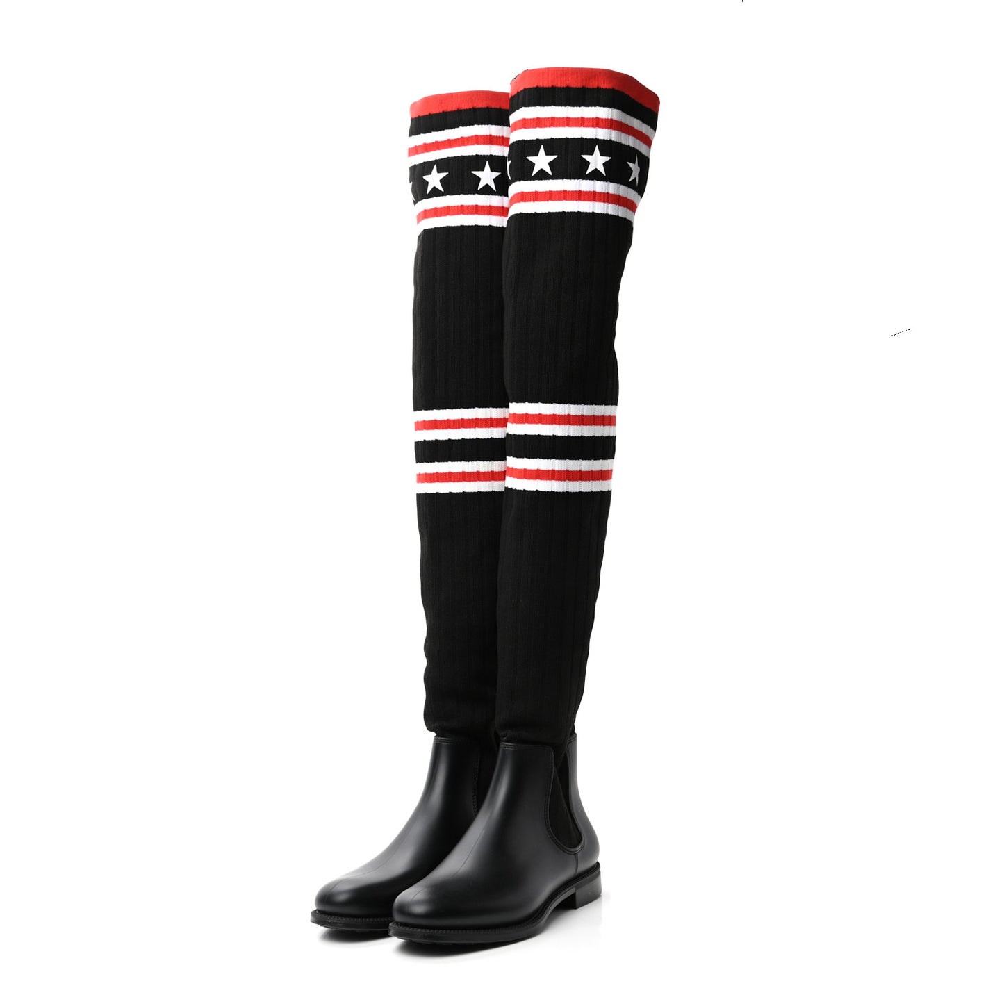 Knit Rubber Storm Over The Knee Boots 37 Black