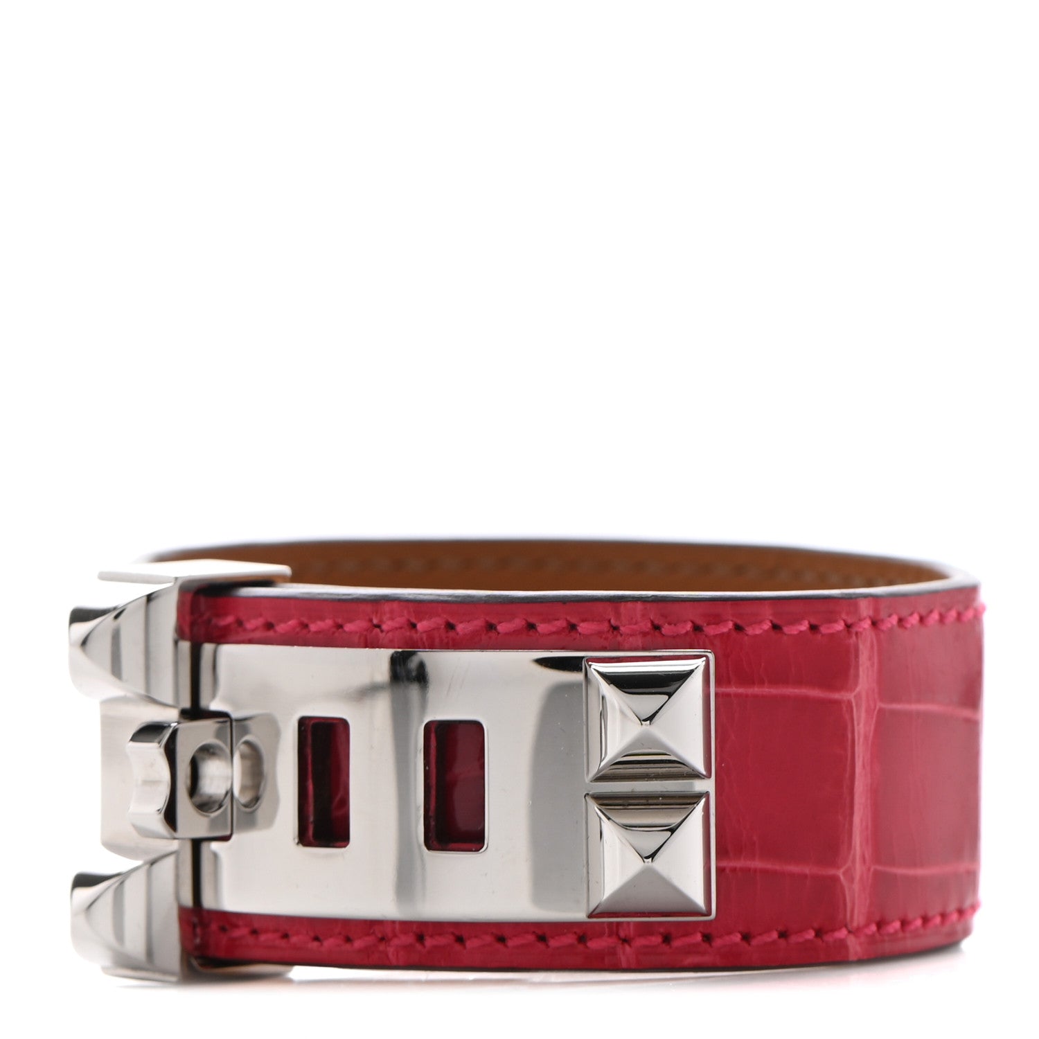 Hermes Shiny Alligator Collier de Chien CDC 24 Bracelet T2 Rose Mexico 1 of 7