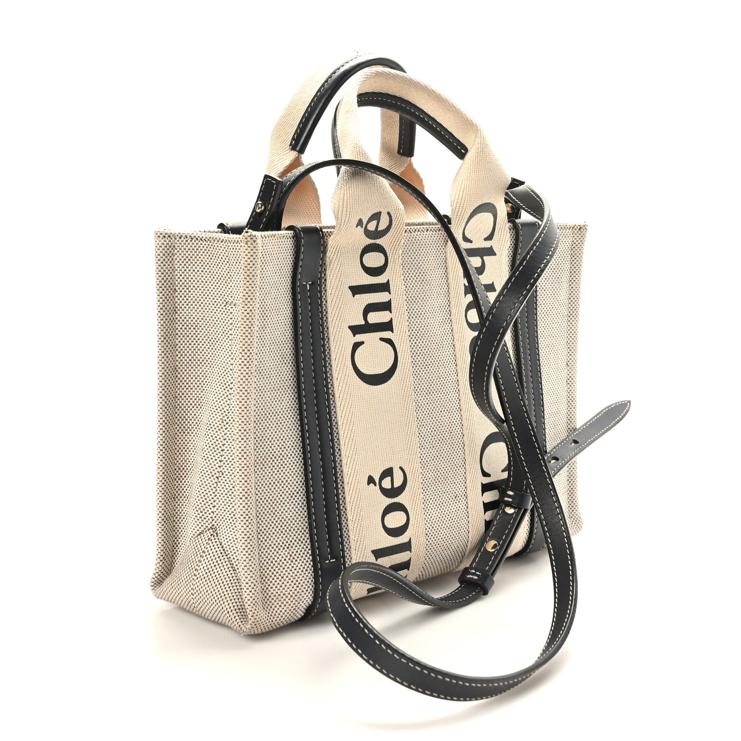 Cotton Calfskin Small Woody Ribbon Tote With Strap White Navy