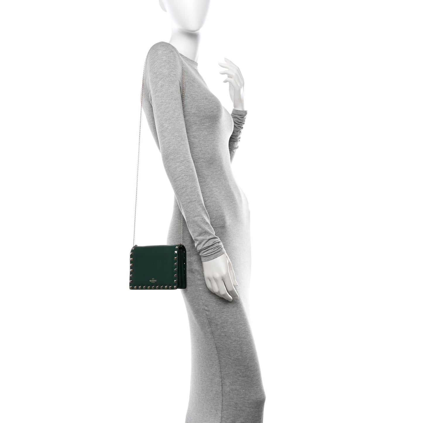Calfskin Rockstud Wallet On Chain Green