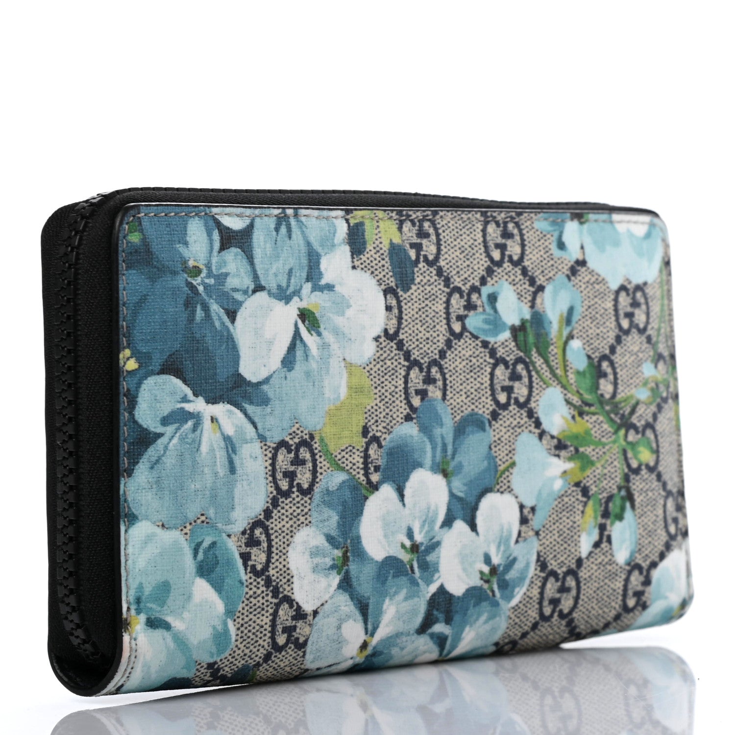 Gucci GG Supreme Monogram Blooms Zip Around Wallet Blue 3 of 7