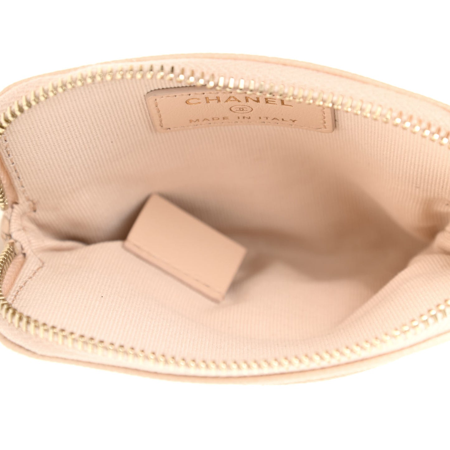 Caviar Quilted Zip Card Holder Wallet Light Beige