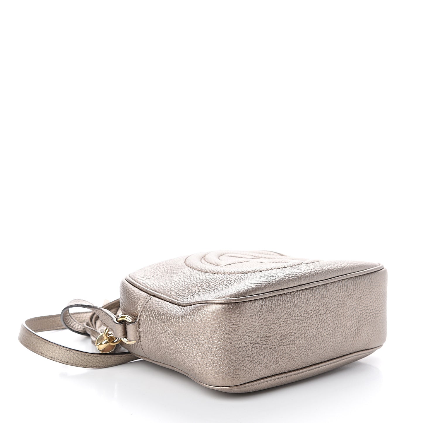 Metallic Pebbled Calfskin Small Soho Disco Bag Golden Beige