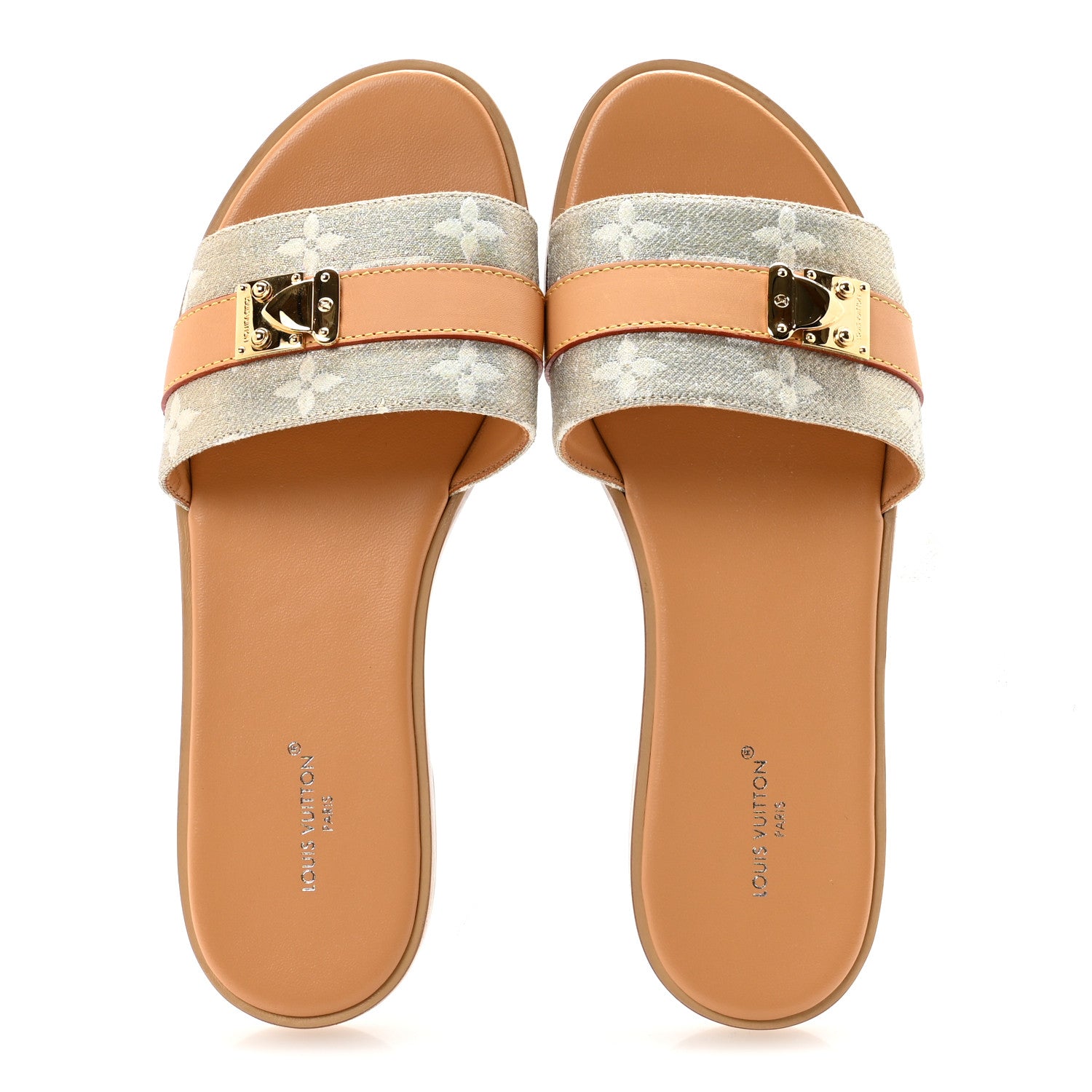 Louis Vuitton Monoglam Lock It Flat Mule 36.5 Gold 2 of 9
