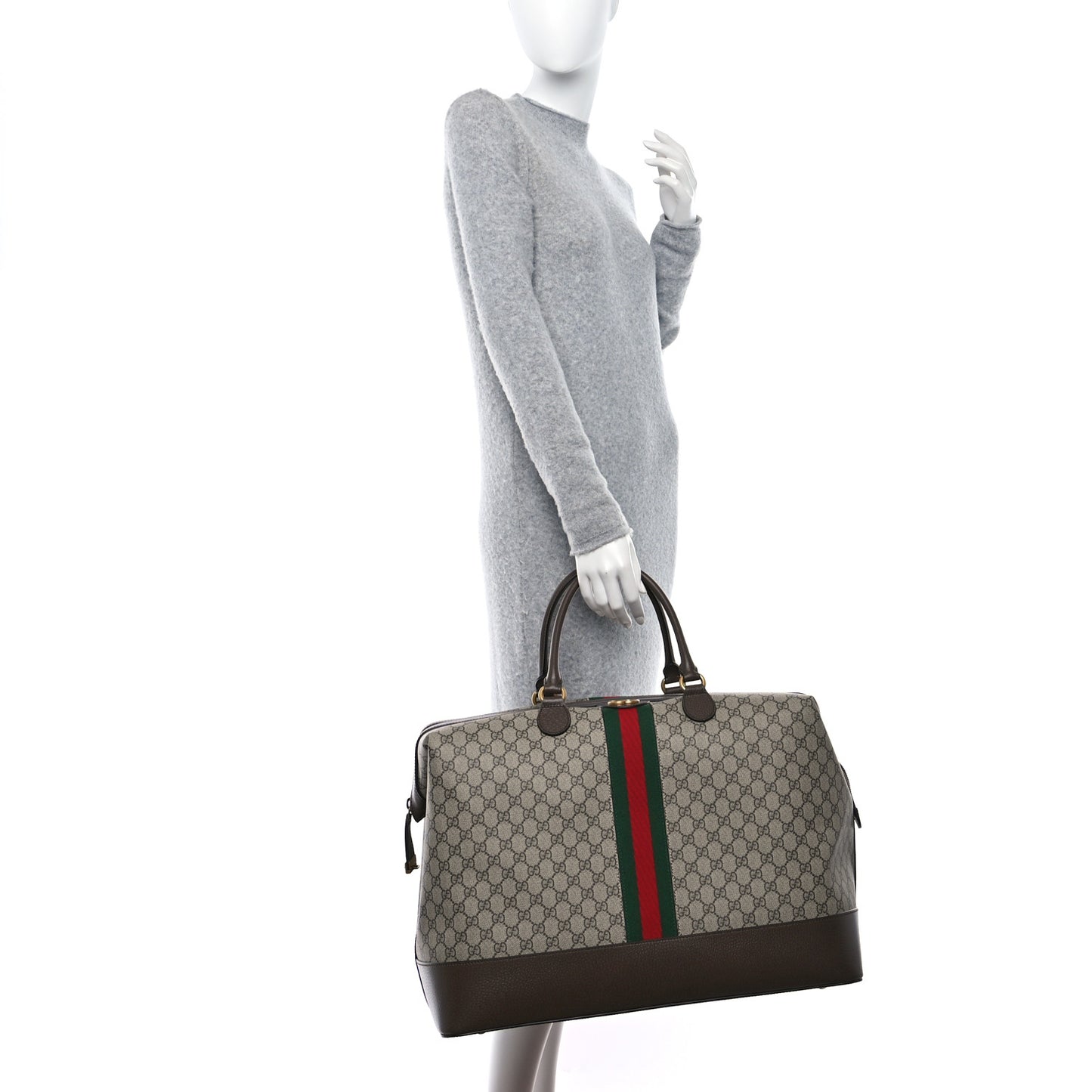 GG Supreme Monogram Textured Dollar Calfskin Web Savoy Travel Bag Beige Ebony New Acero