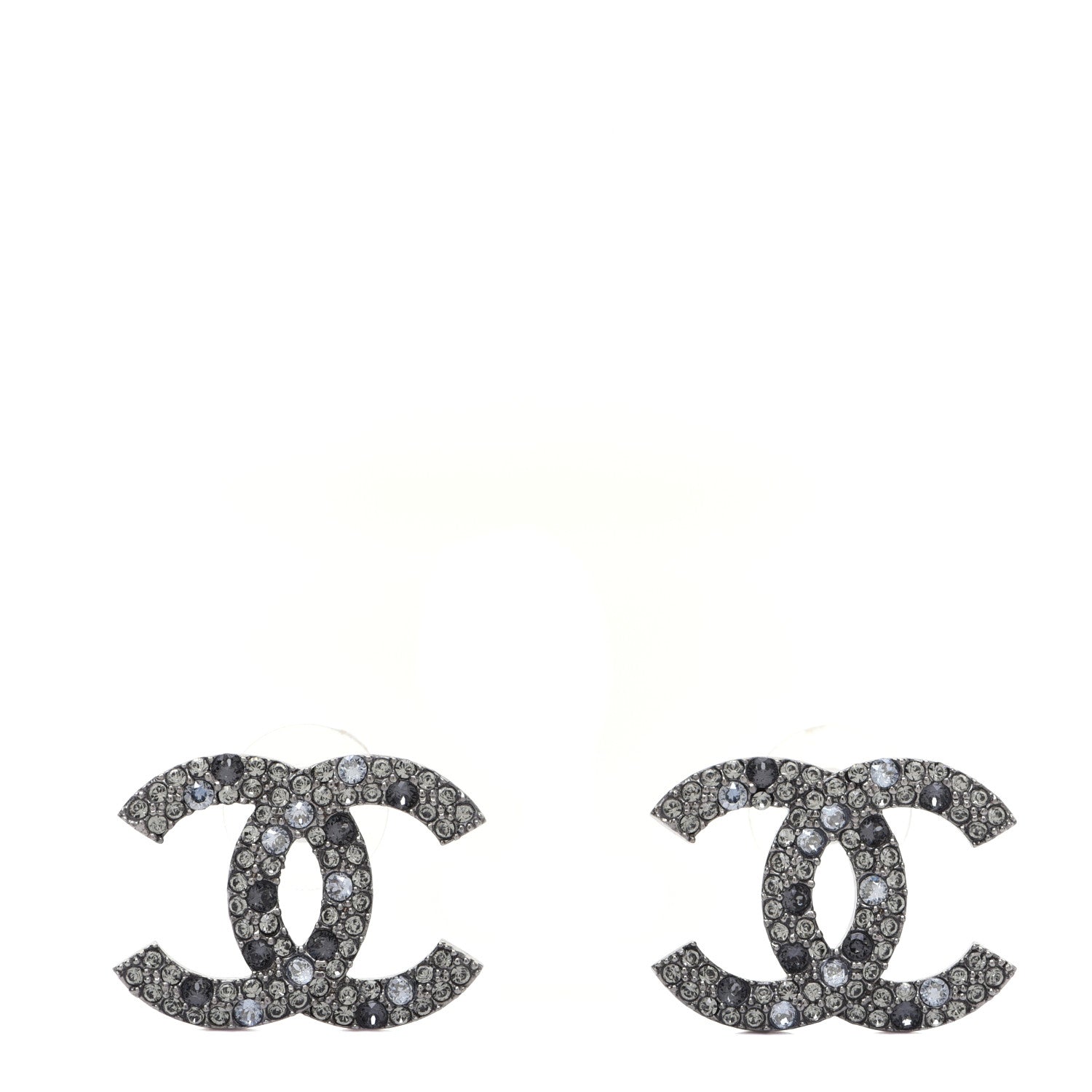 Chanel Crystal Large CC Earrings Silver 1 of 8