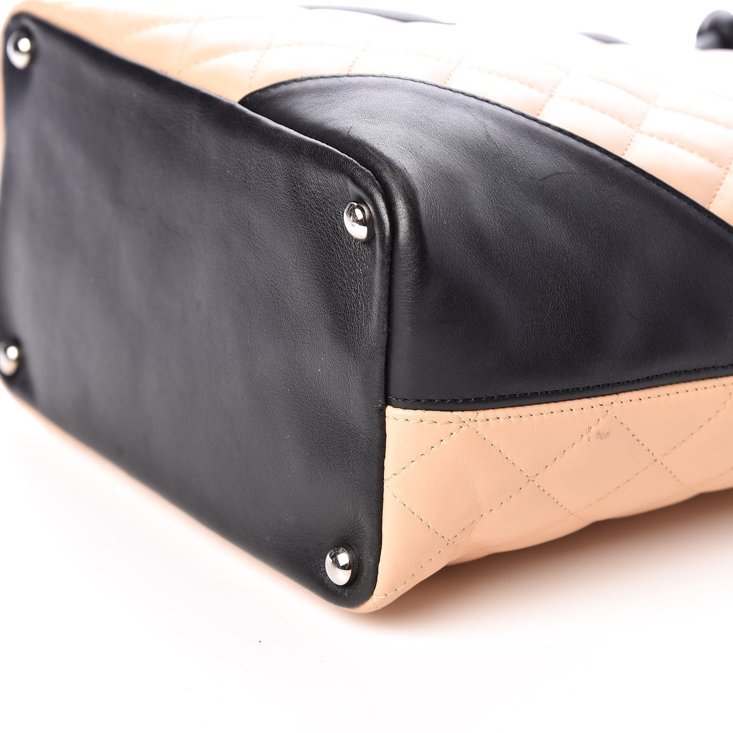 Calfskin Quilted Medium Cambon Tote Beige Black