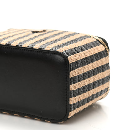 Chanel Raffia Jute Striped Small Vanity Case With Chain Black Beige 10 of 11