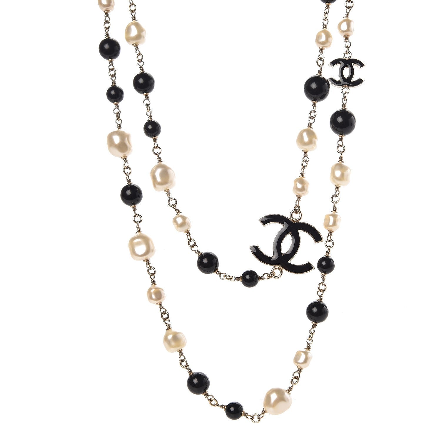 Chanel Baroque Pearl Bead Enamel CC Long Necklace Black Silver 1 of 5