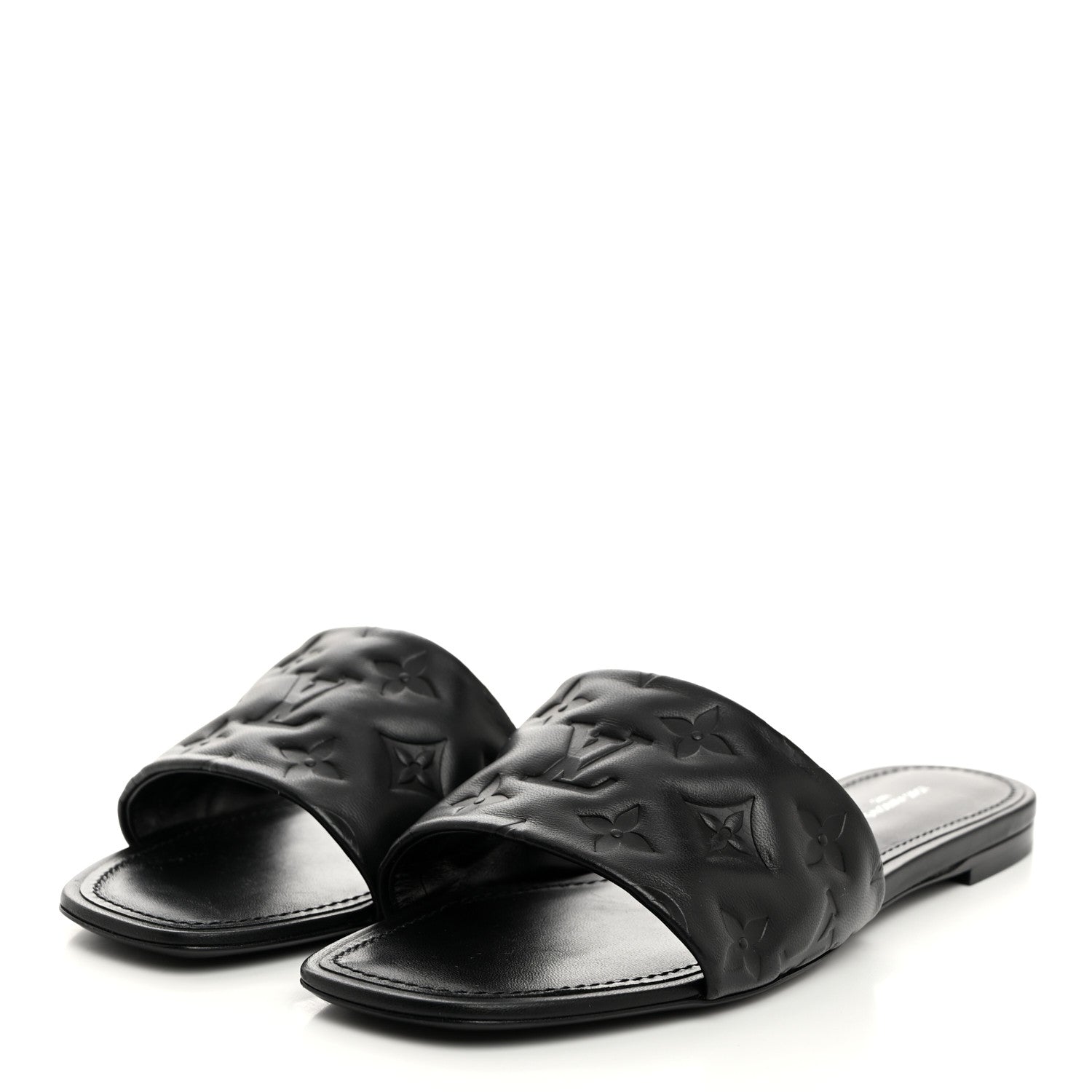 Louis Vuitton Lambskin Embossed Monogram Revival Flat Mules 41 Black 3 of 8