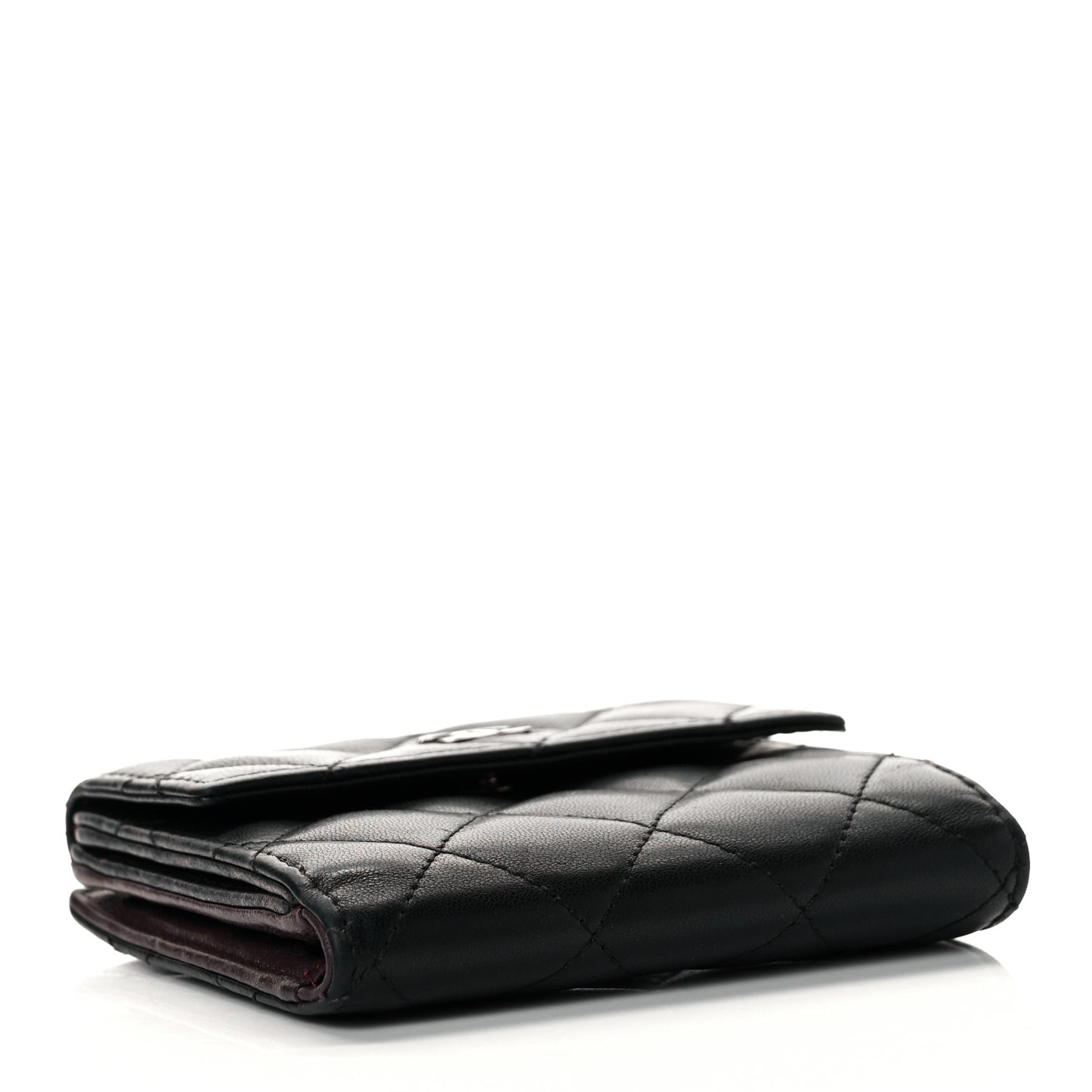 Lambskin Quilted Compact French Flap Wallet Black
