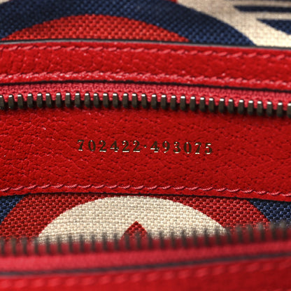 Gucci X ADIDAS Textured Dollar Calfskin Web Trefoil Large Bowling Bag Hibiscus Red Off White 6 of 11