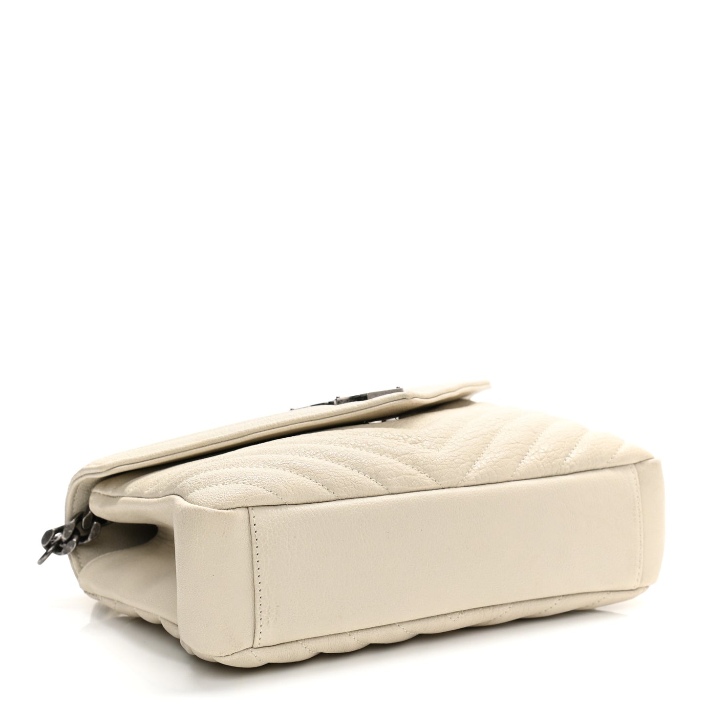 Sheepskin Matelasse Chevron Monogram Medium College Bag Dove White