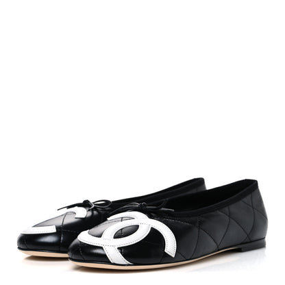 Chanel Lambskin Quilted CC Cambon Ballet Flats 38.5 Black White 4 of 11