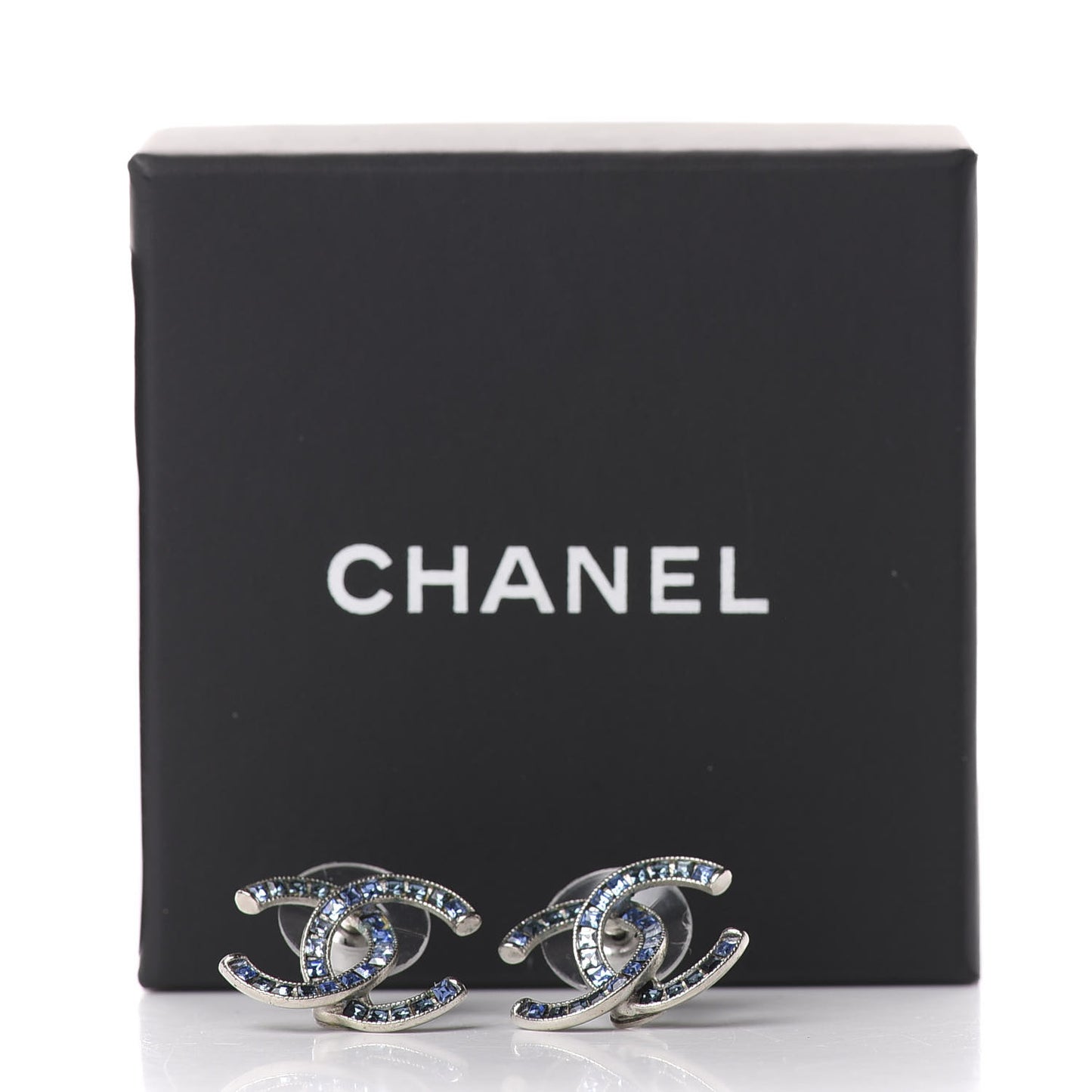 Baguette Crystal CC Earrings Silver Blue