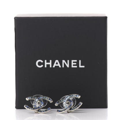 Chanel Baguette Crystal CC Earrings Silver Blue 5 of 5