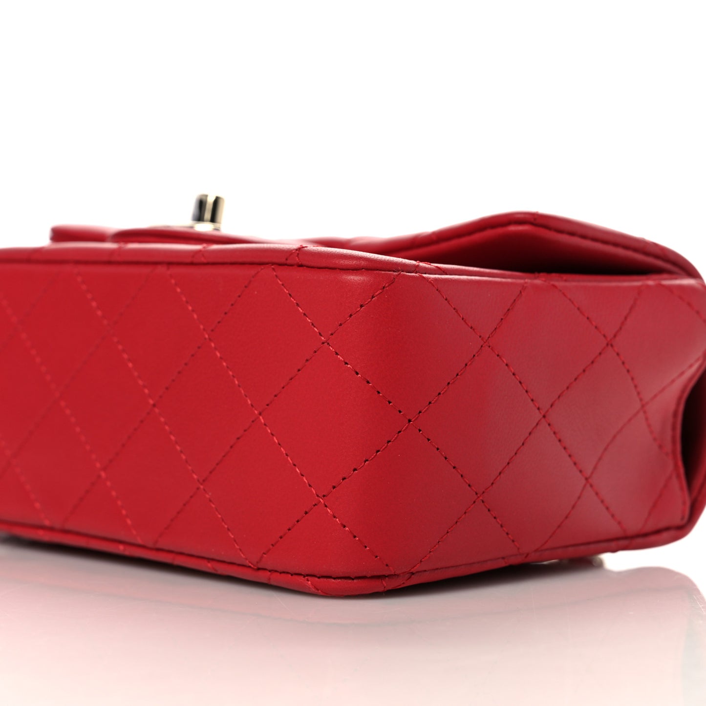 Lambskin Quilted Mini Top Handle Rectangular Flap Red