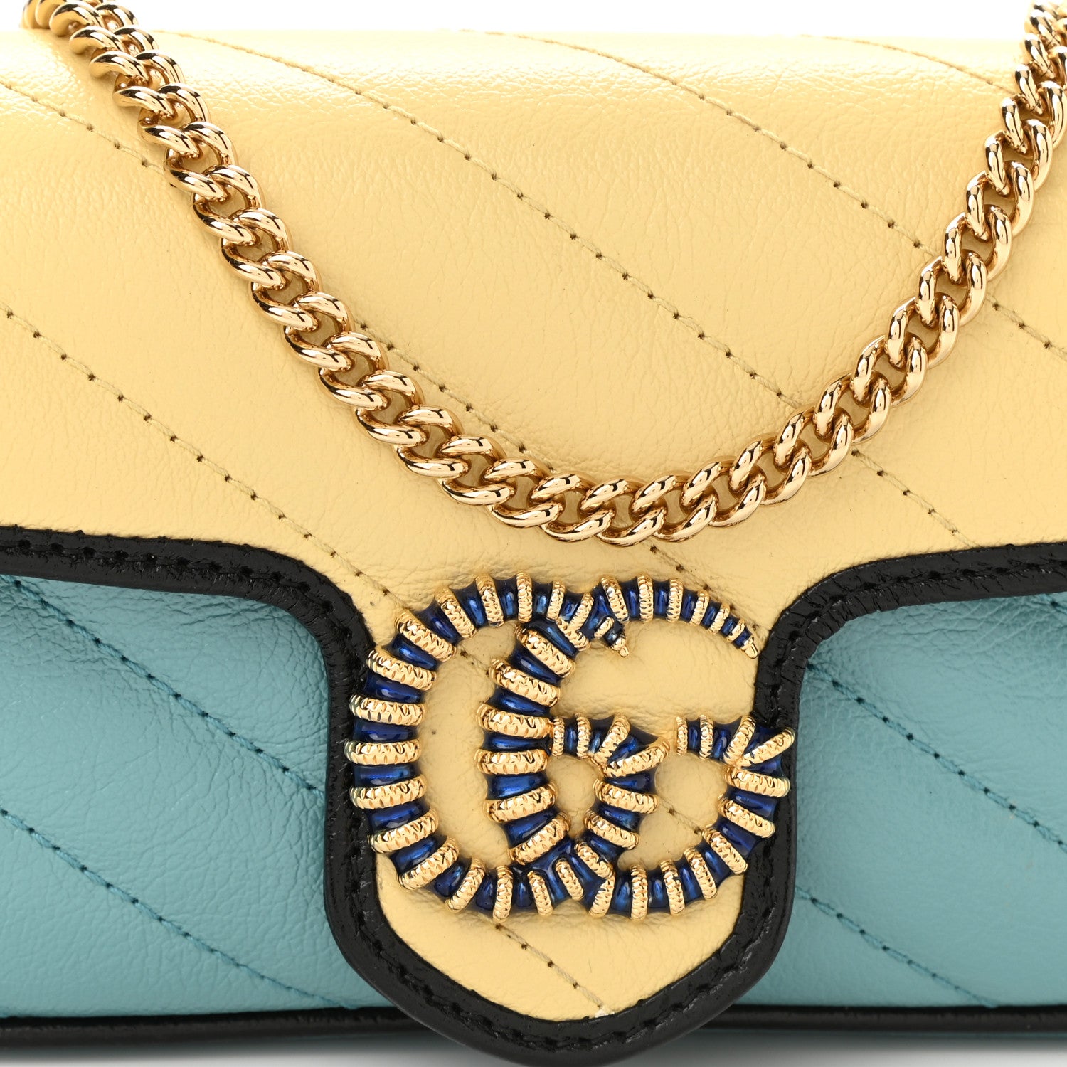 Gucci Azalea Calfskin Enamel Matelasse Diagonal Super Mini Torchon GG Marmont Shoulder Bag Butter Dusty Azure Black Electric Blue 8 of 10